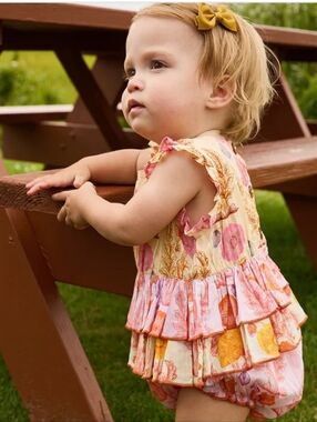 Pink Chicken Heidi Bubble in Gilded Floral, Size 18-24 Months